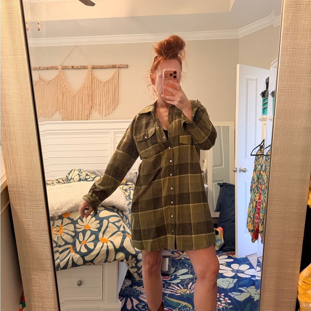 Spell Khaki Plaid Flannel Shirt Dress - Picture 6 of 8